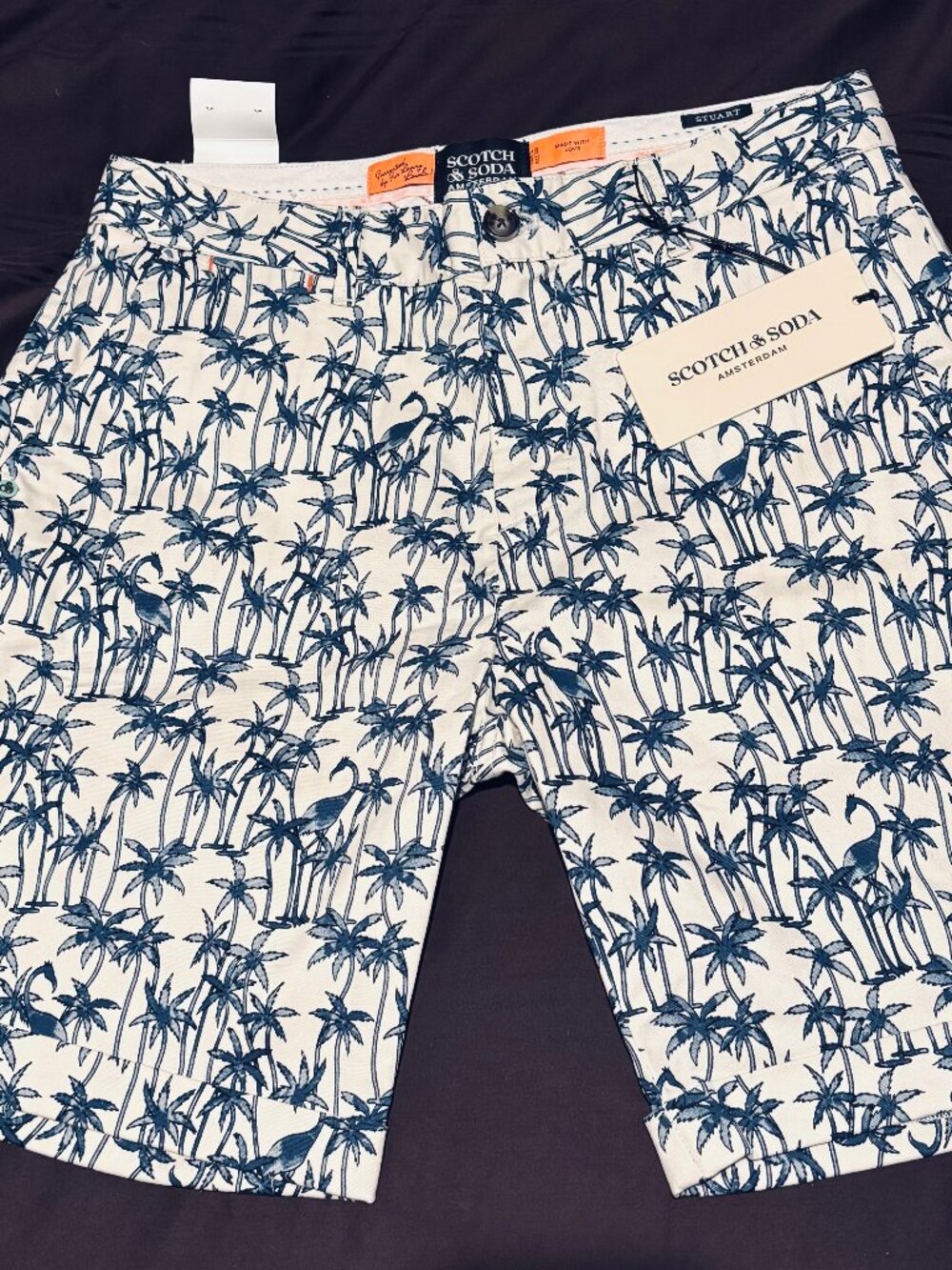 Scotch & Soda Printed Cotton Shorts – Palm Tree Pattern – New With Tags